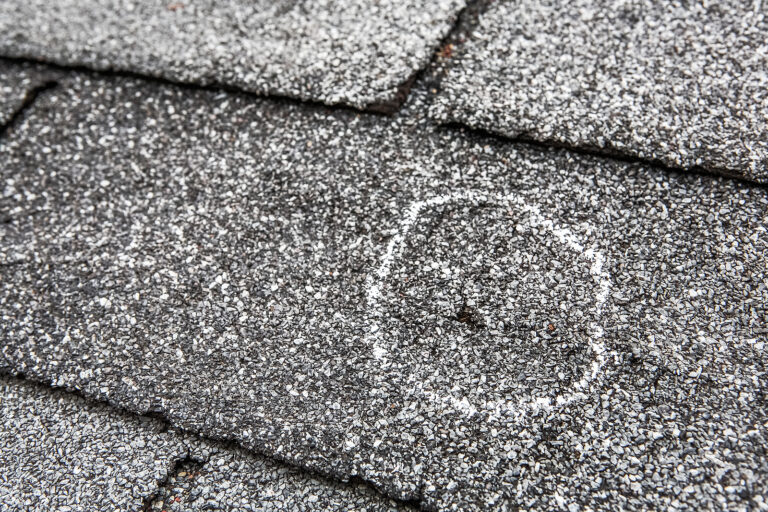 Hail damage on a roof after a storm