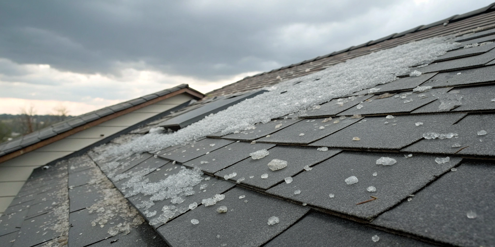 Hail damage on a business roof leading to a denied insurance claim.