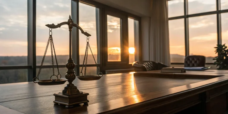 Scales of justice on the desk of an Oklahoma business interruption claim attorney.
