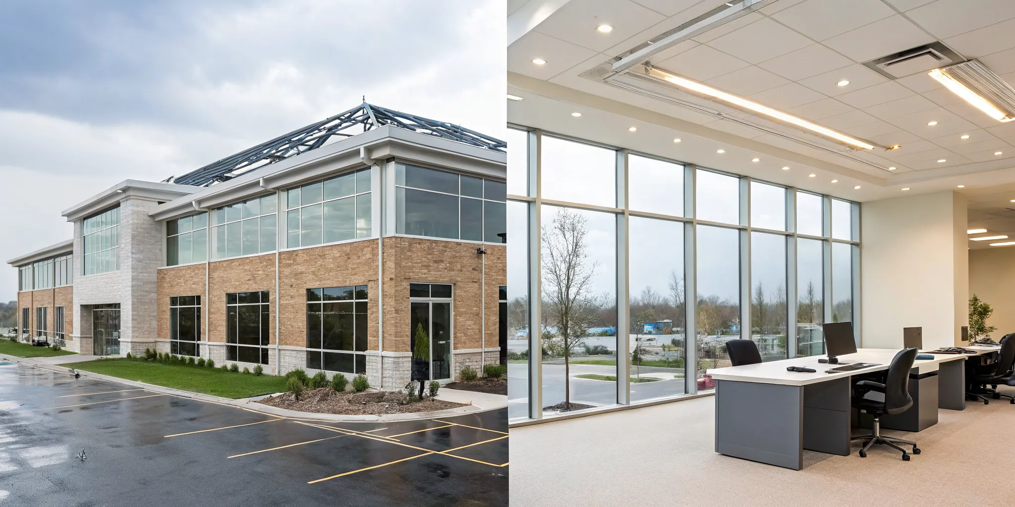 A commercial building restored after a hail damage attorney secured a larger insurance settlement.