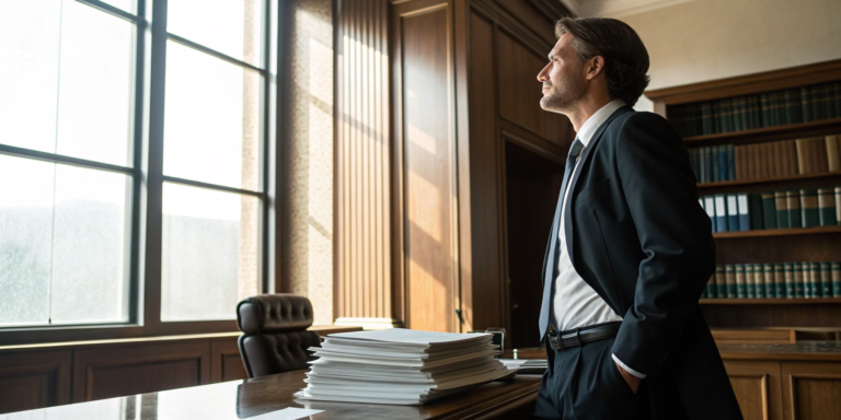 A Texas lawyer reviewing documents for an insurance claim denial case.