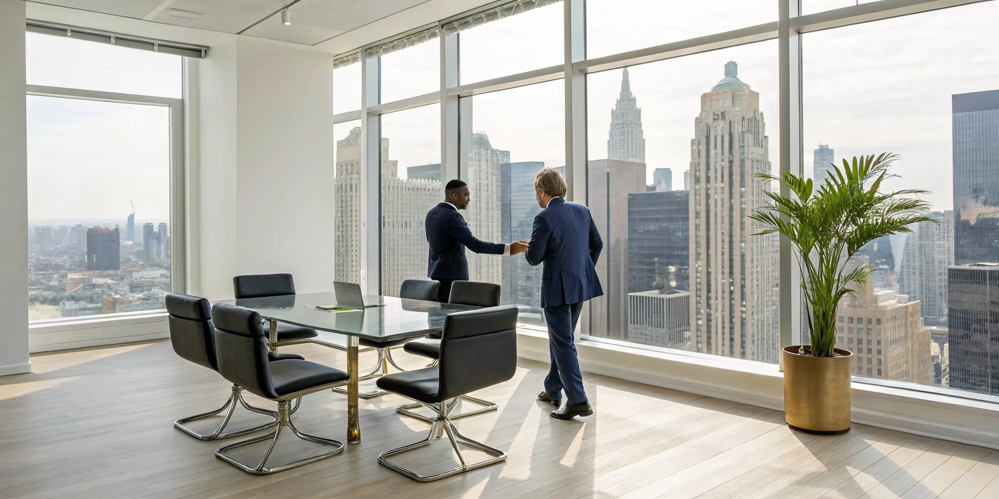 A property damage lawyer and client shake hands over a contingency fee agreement.