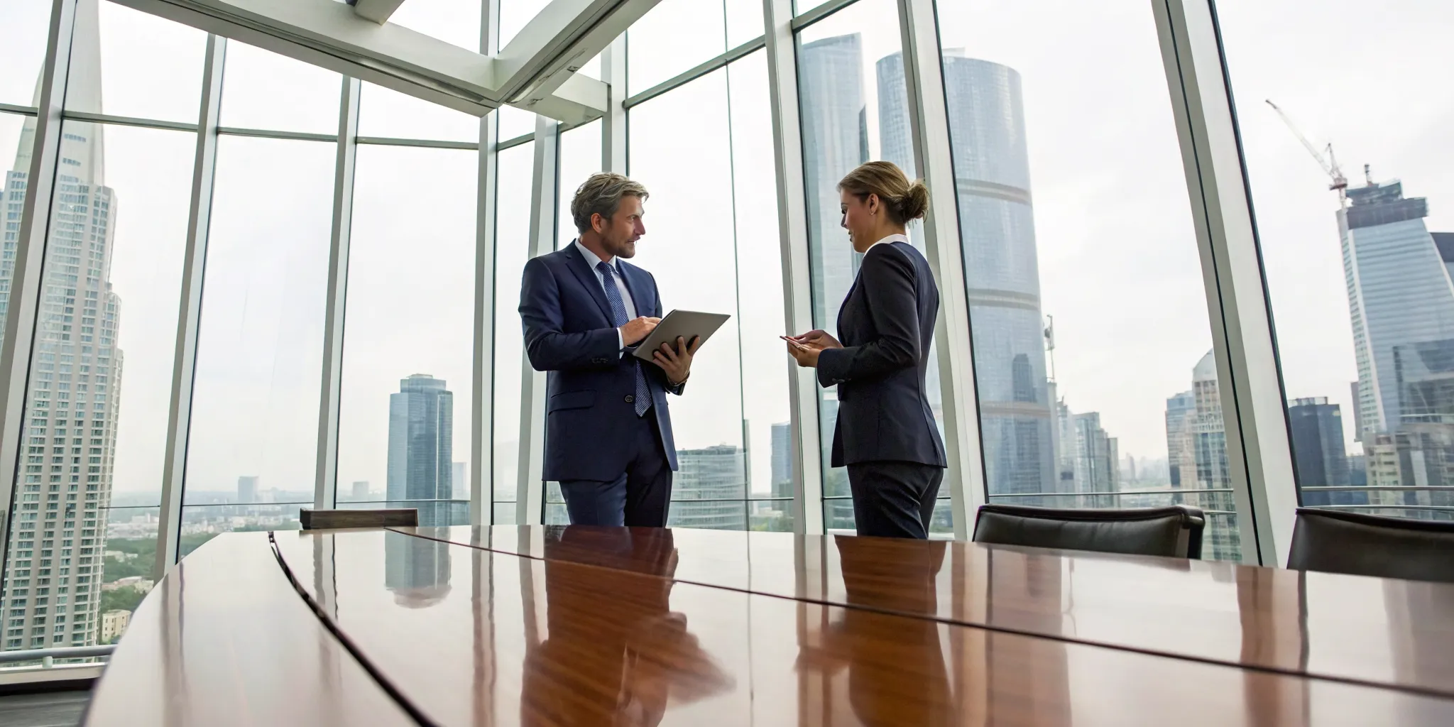 A contingency fee property damage lawyer meets with a business owner about their claim.