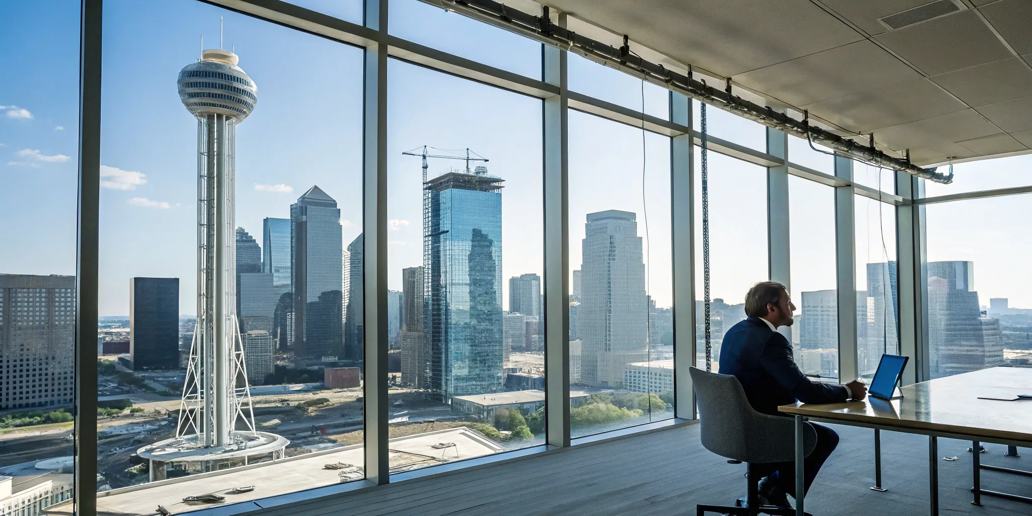 Texas lawyer discussing an office building property damage claim with a client.