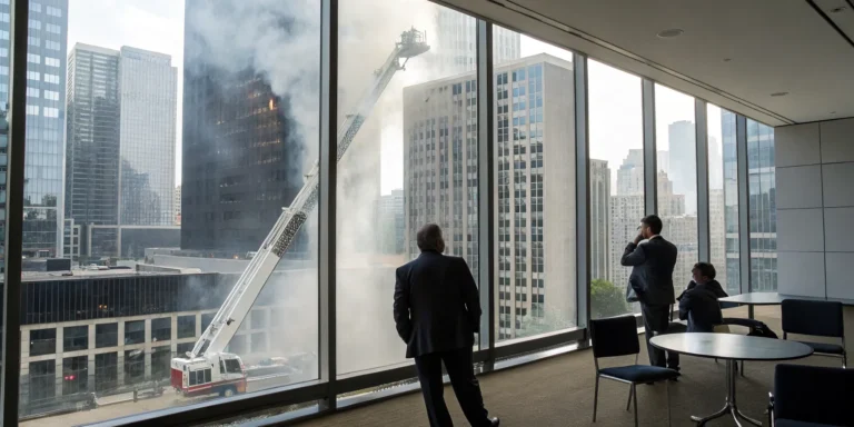 Business owners watch firefighters battle a commercial fire causing damage to their Arlington building.