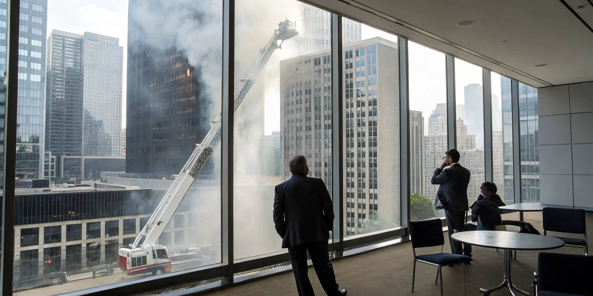 Business owners watch firefighters battle a commercial fire causing damage to their Arlington building.