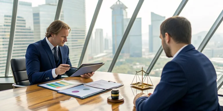 An insurance claim denial lawyer reviews documents to appeal a denied insurance claim.