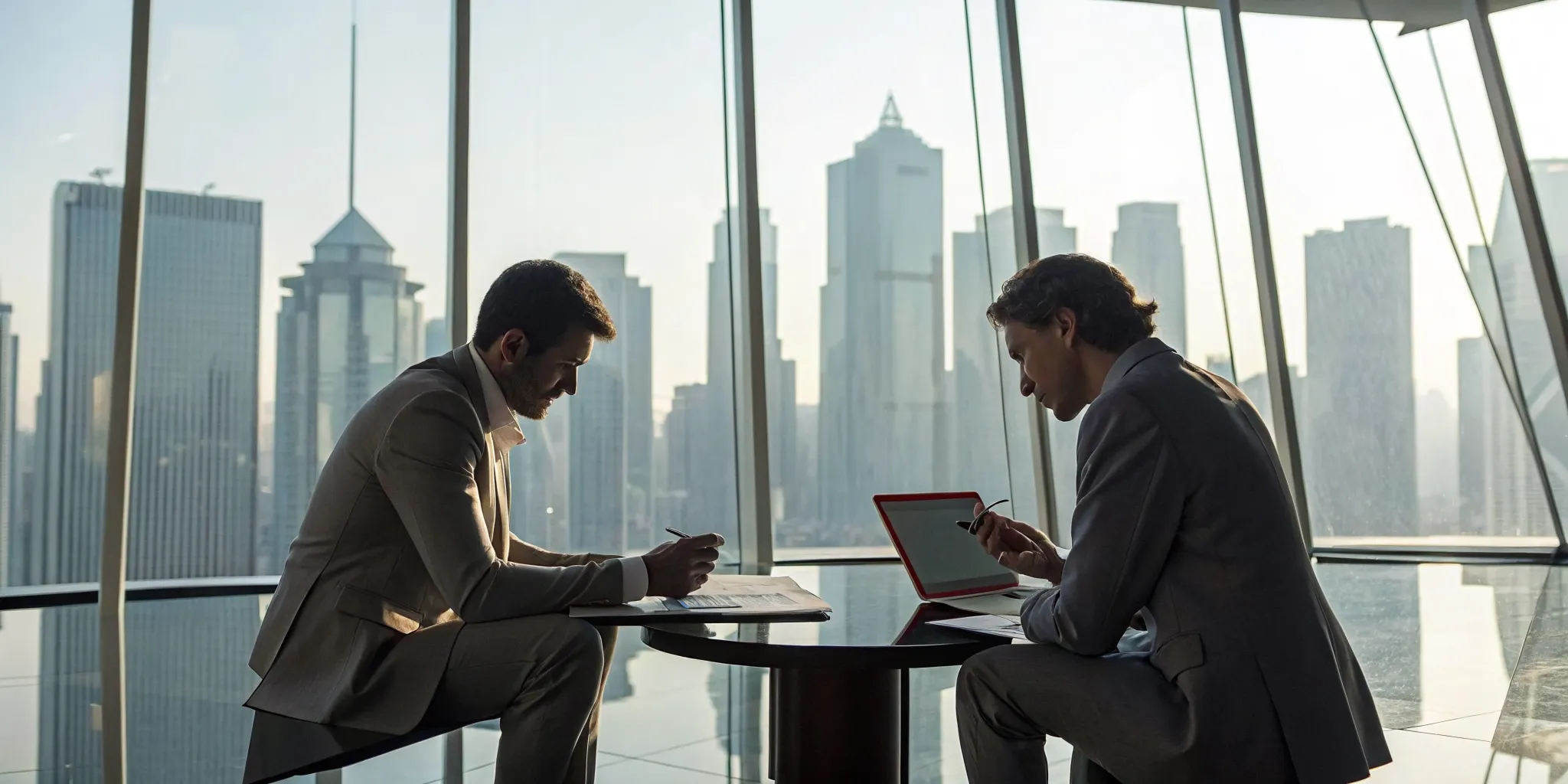 Business owners reviewing their options after a commercial property insurance claim was denied.