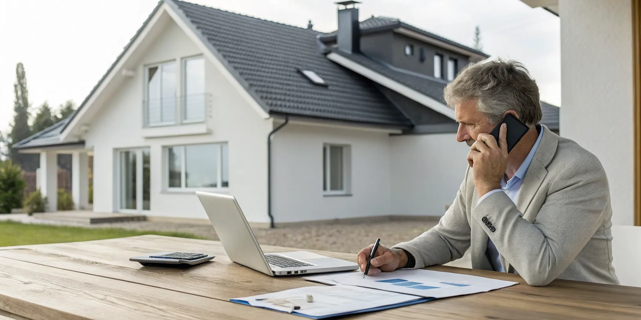 Man reviewing his insurance policy after a denied wind damage claim.