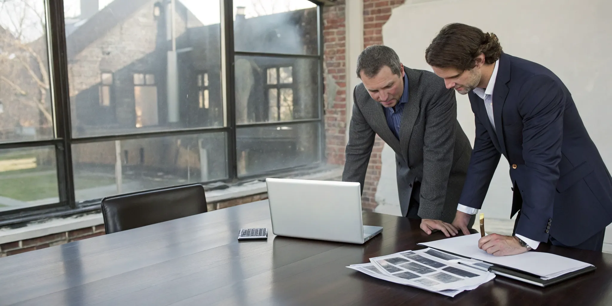 Business owners reviewing a denied fire insurance claim for their business.