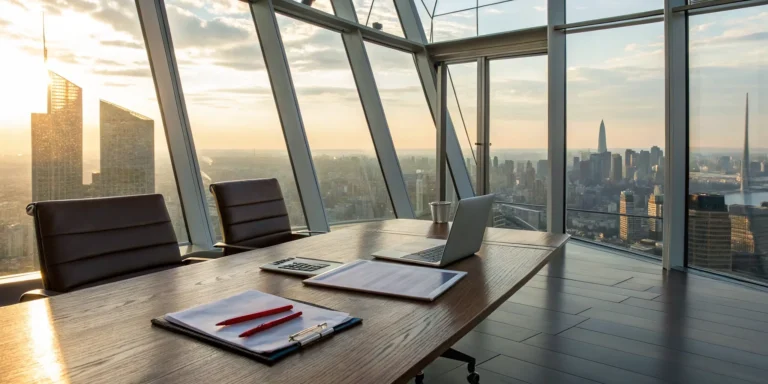 Office desk with paperwork to hire an attorney for a denied business interruption claim.
