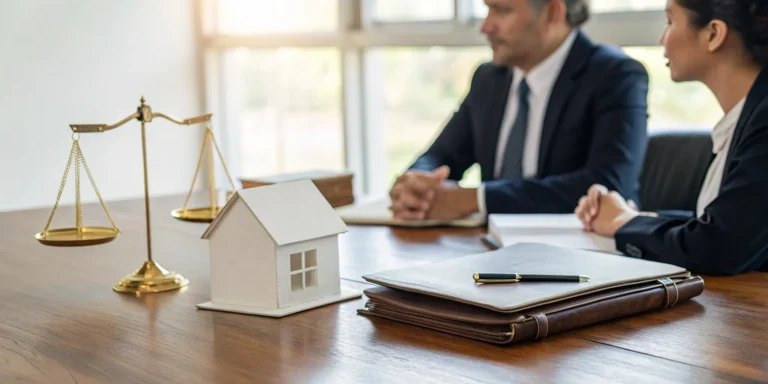 A bad faith insurance attorney discusses a homeowners claim with clients in his office.