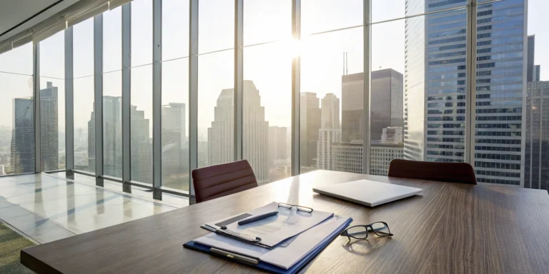 An office desk set up to appeal a denied commercial property insurance claim.