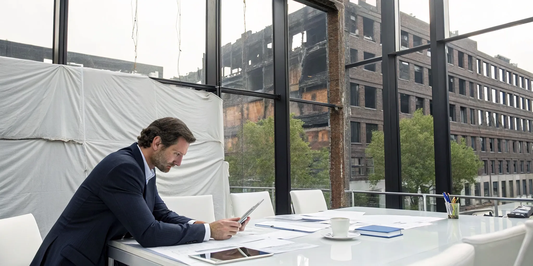 The best lawyer for commercial fire damage reviewing a complex insurance claim.