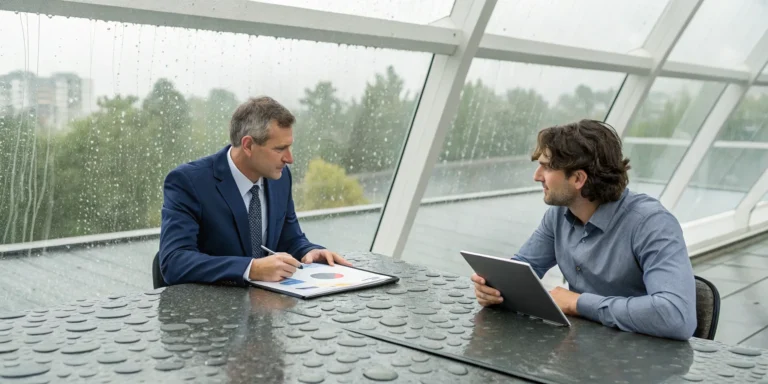 Man discussing hiring a lawyer for a hail damage insurance dispute.