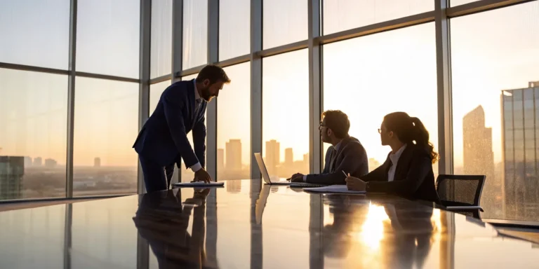 Business attorney advising a client on legal strategies to protect their business.