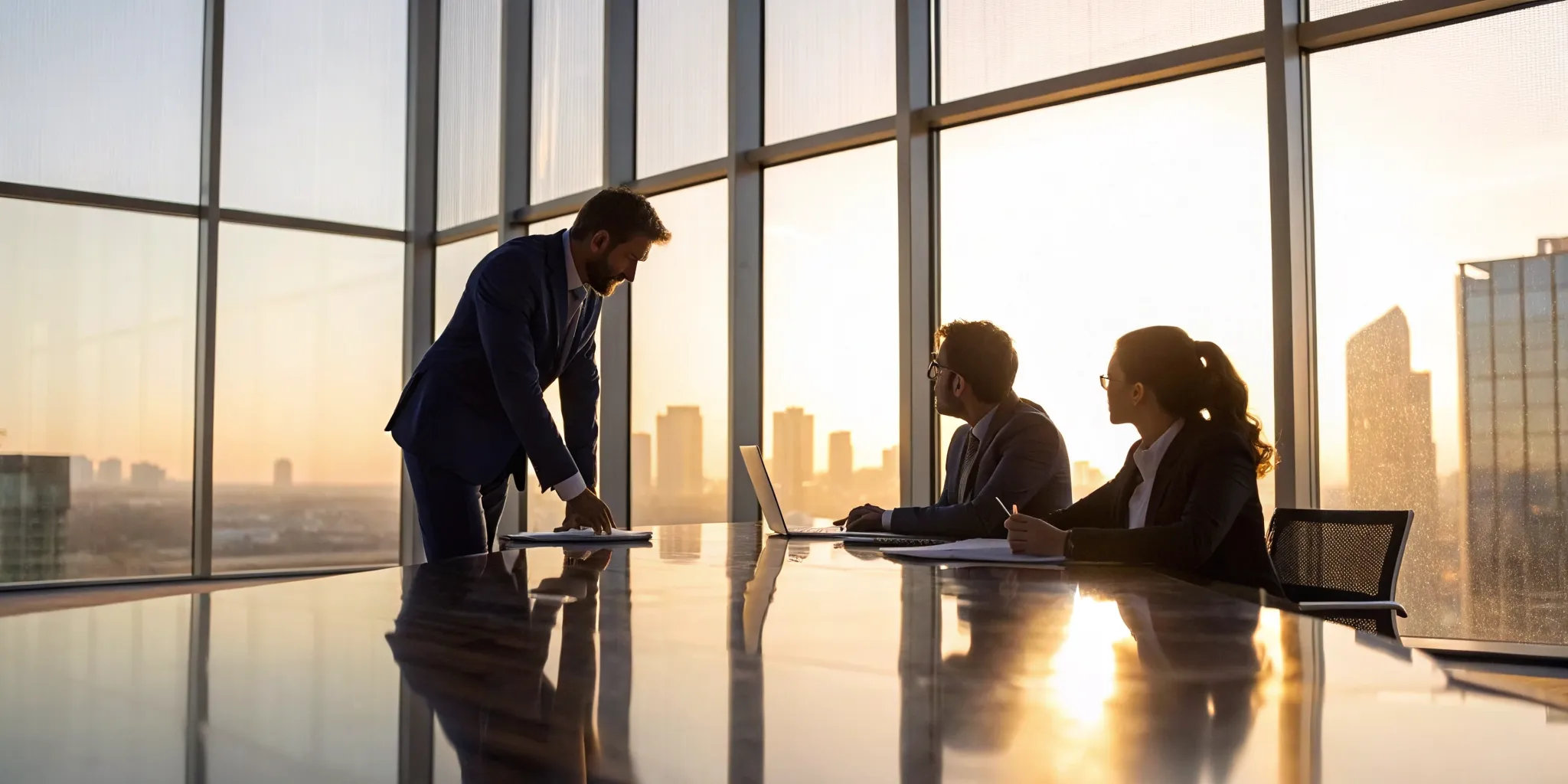 Business attorney advising a client on legal strategies to protect their business.