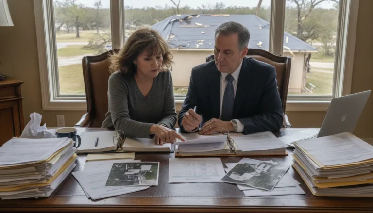 Storm damage insurance claim lawyer reviewing a Texas property loss