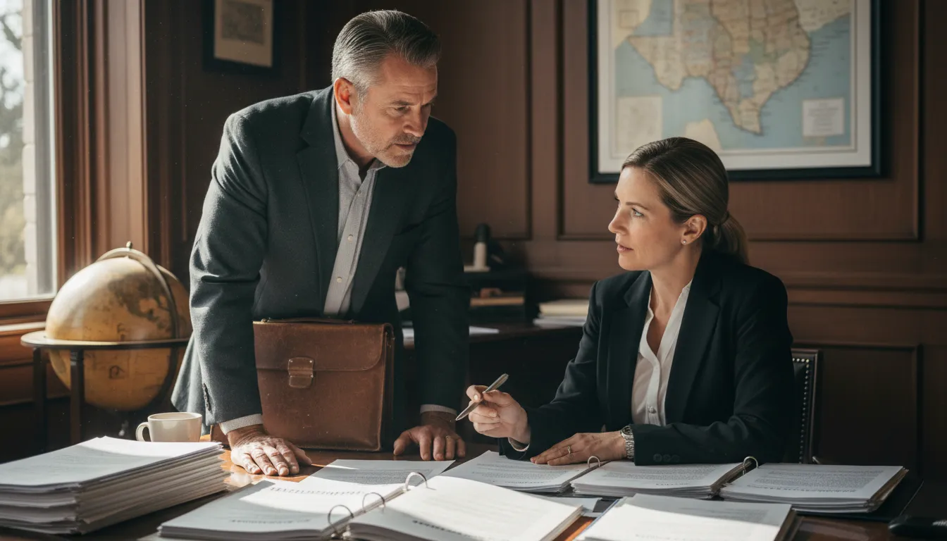 Texas commercial property owner reviewing an insurance claim with an attorney