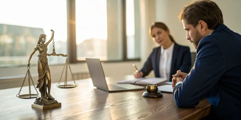 A car accident attorney reviews a client's case after a crash.