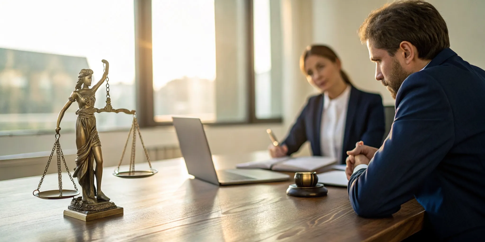 A car accident attorney reviews a client's case after a crash.