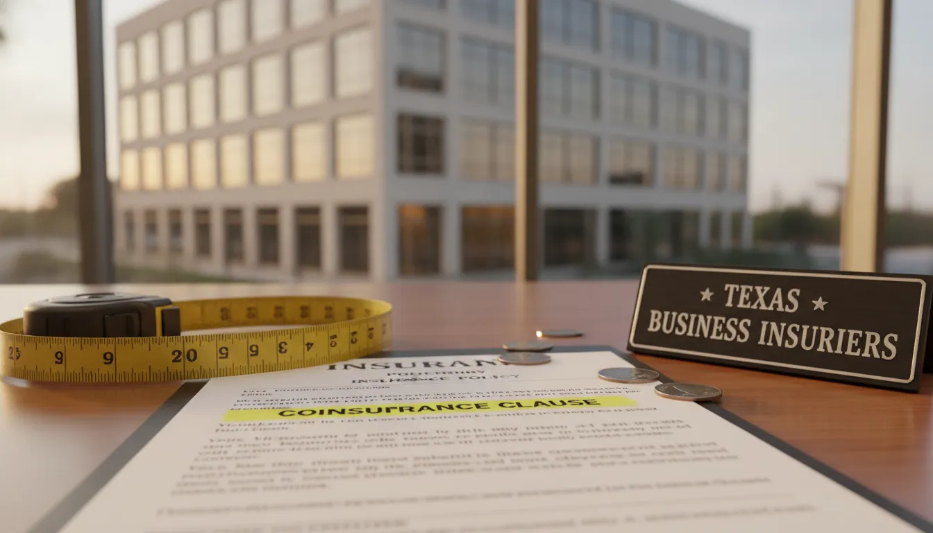 Commercial building exterior with insurance documents showing a coinsurance clause