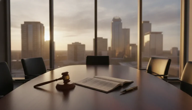 Legal documents on a desk with a city view in Fort Worth, Texas