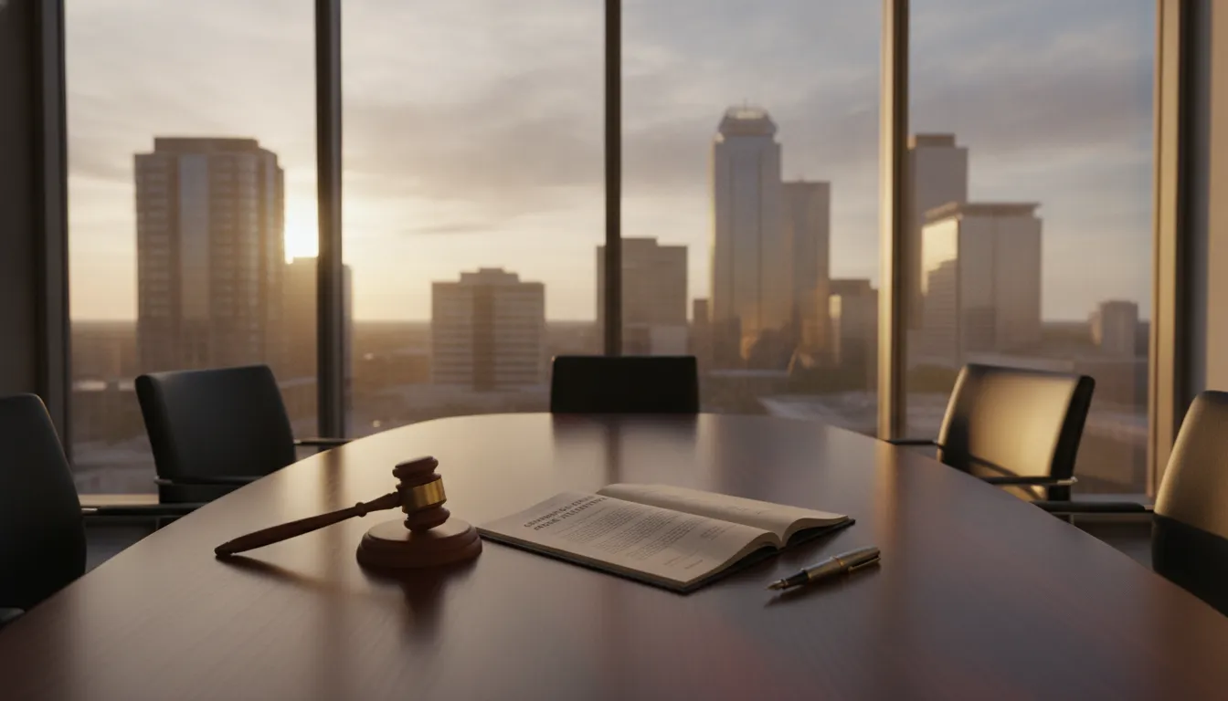 Legal documents on a desk with a city view in Fort Worth, Texas