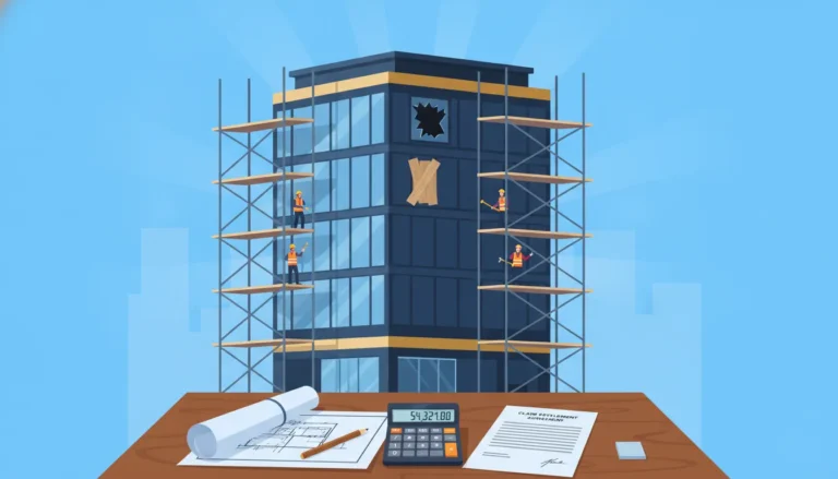 Commercial property under repair with blueprints on a desk