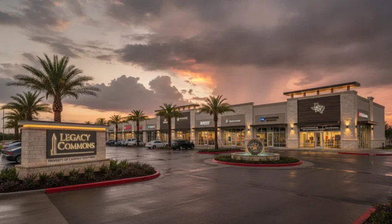 Commercial property in Texas with storm clouds in the background