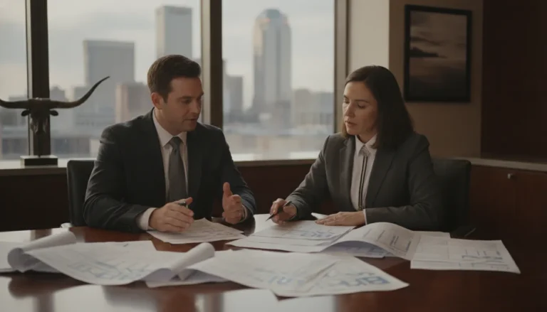 Commercial property owner consulting with a Texas attorney about insurance claim deadlines in a professional law office setting