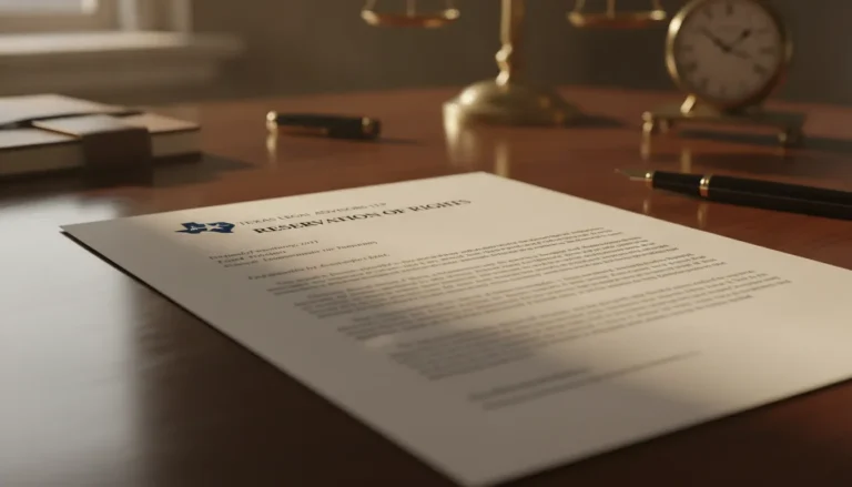 Reservation of Rights insurance claim letter on law office desk