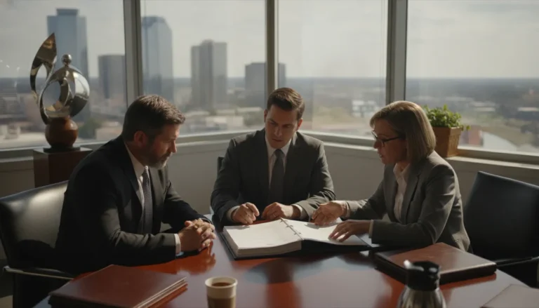 Texas business owners reviewing a commercial contract with an attorney
