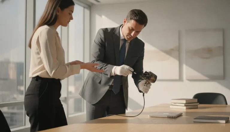 Personal injury attorney in Fort Worth reviewing a defective product with a client