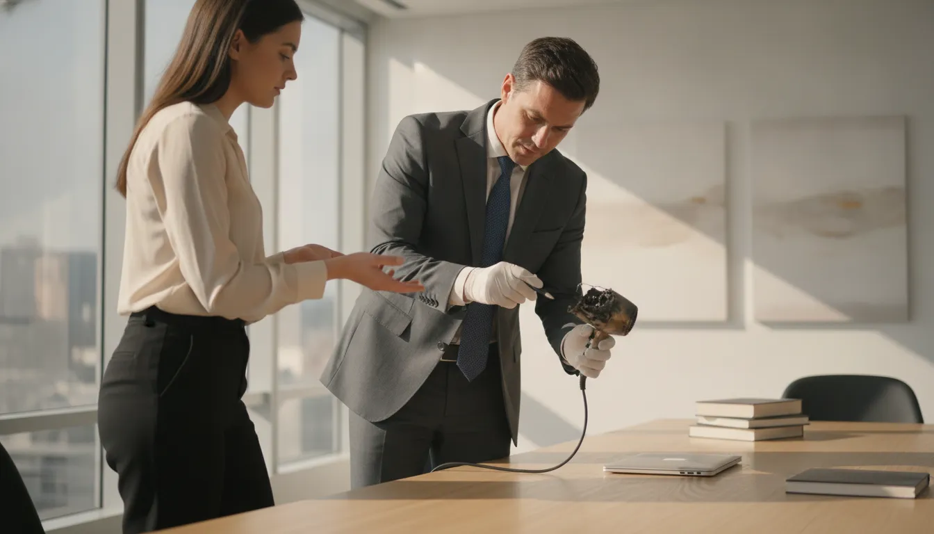 Personal injury attorney in Fort Worth reviewing a defective product with a client