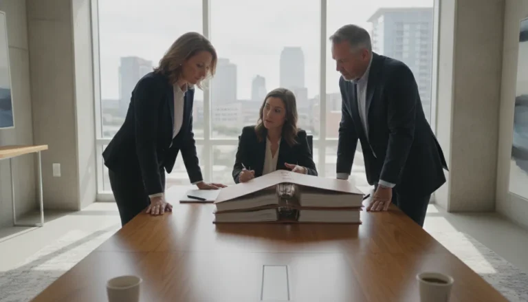 Texas business leaders reviewing corporate governance concerns with a business attorney