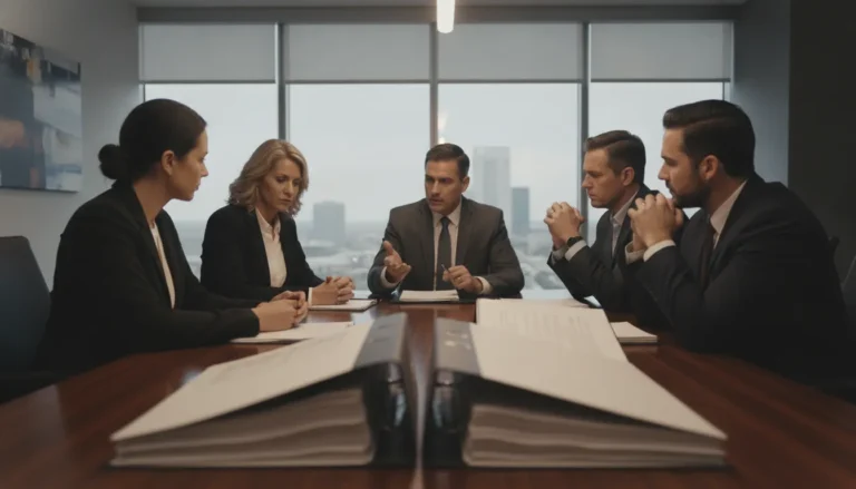 Texas business owners reviewing corporate governance records with an attorney