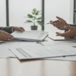 Business owner organizing records and digital evidence with a lawyer