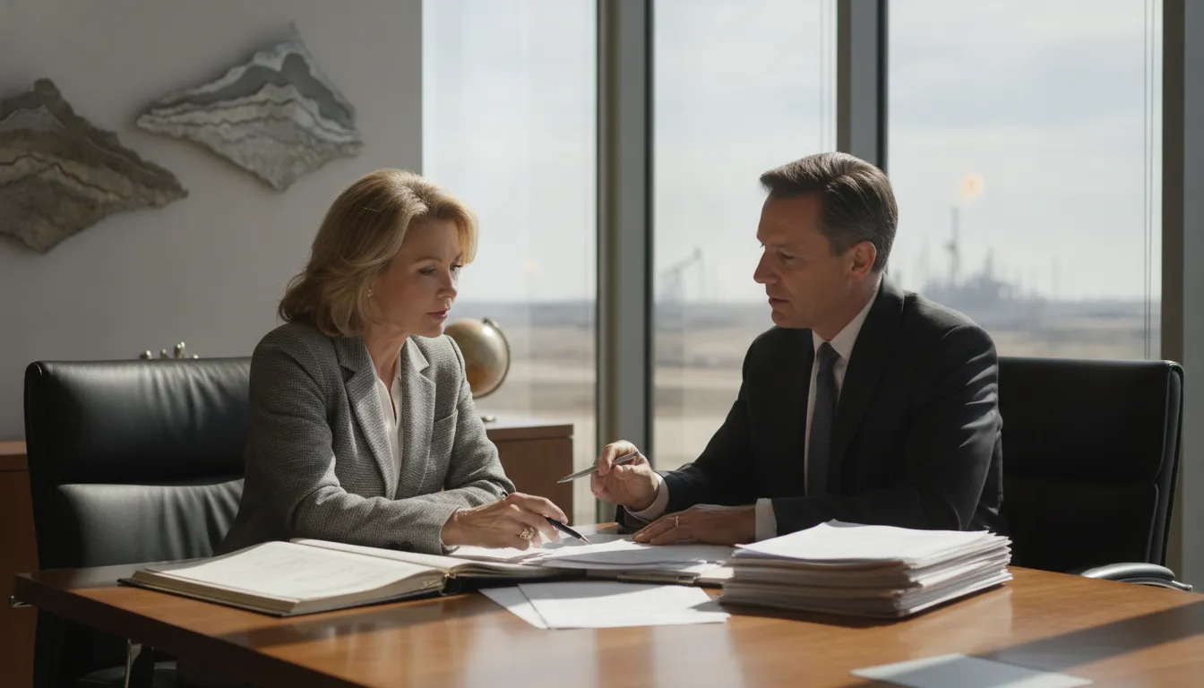 Texas royalty-interest owner reviewing oil and gas payment records with an attorney