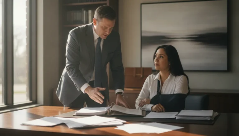 Texas attorney reviewing a professional negligence injury claim with a client
