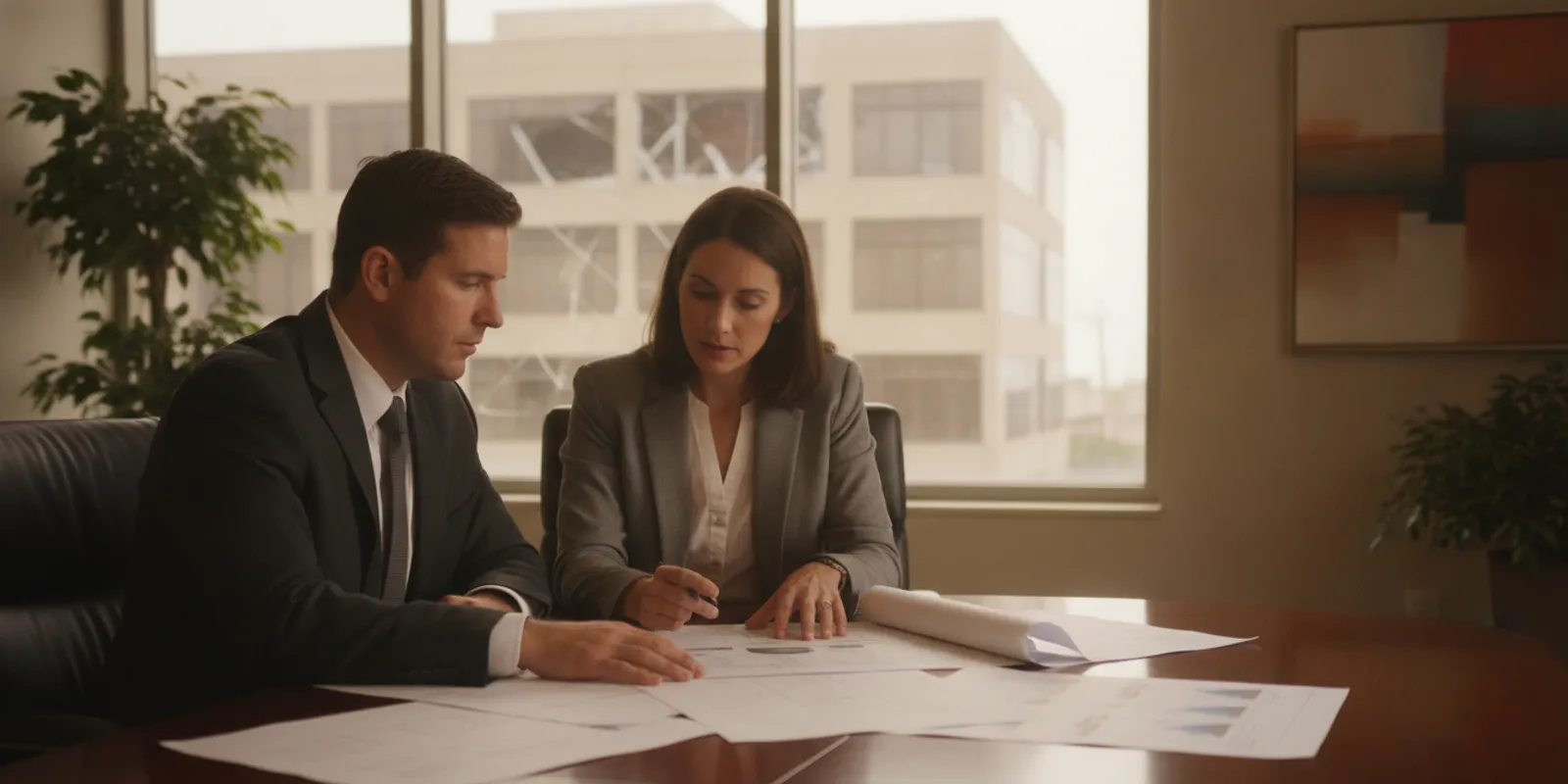 Commercial property owner reviewing an underpaid insurance claim with legal documents