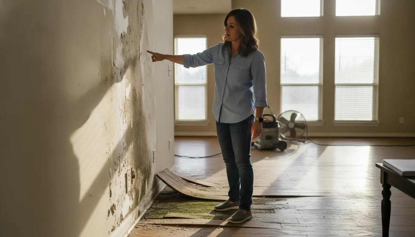 Fort Worth property owner reviewing water damage with an insurance professional